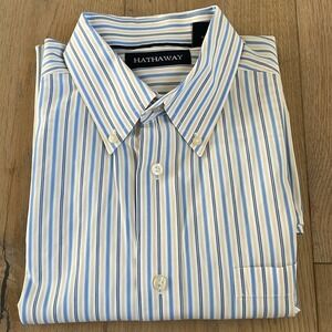 Hathaway | Short Sleeve Vertical Stripe Button Front Shirt, XL